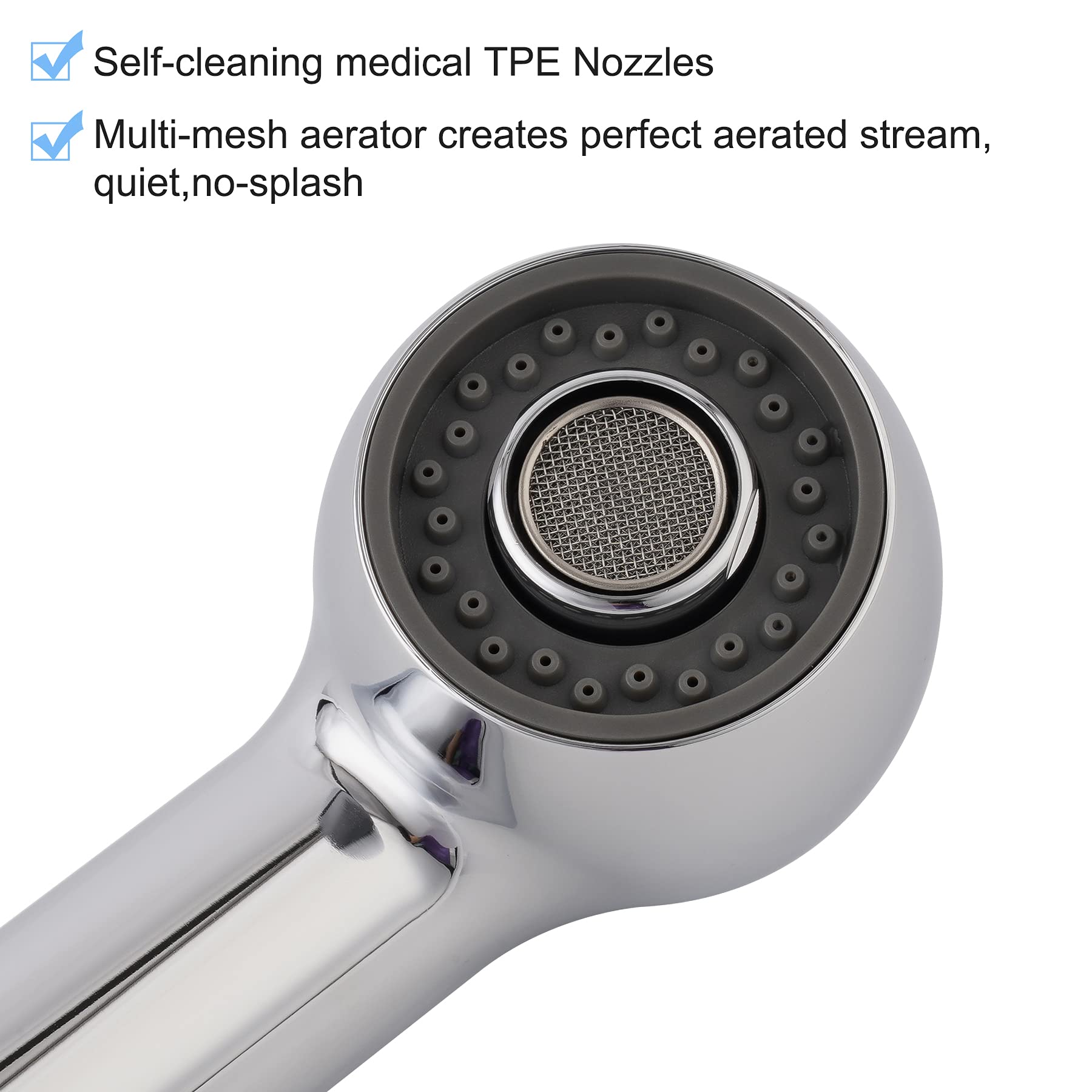 Hibbent chrome sprayer head details water flow and performance