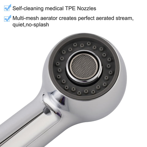 Hibbent chrome sprayer head details water flow and performance
