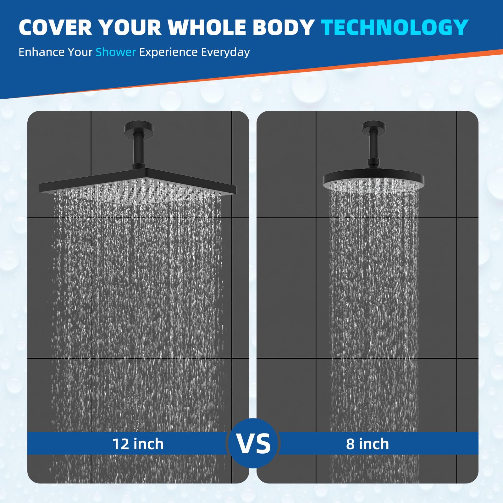 Hibbent matte black square shower head for a modern bathroom look.