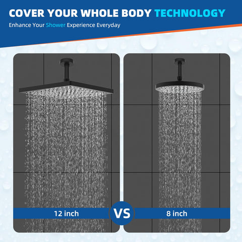 Hibbent matte black square shower head for a modern bathroom look.
