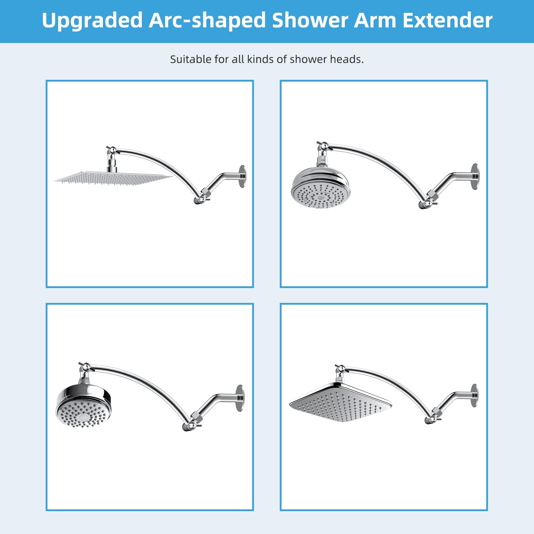 Hibbent stainless steel chrome finish arm resists corrosion and leaks.