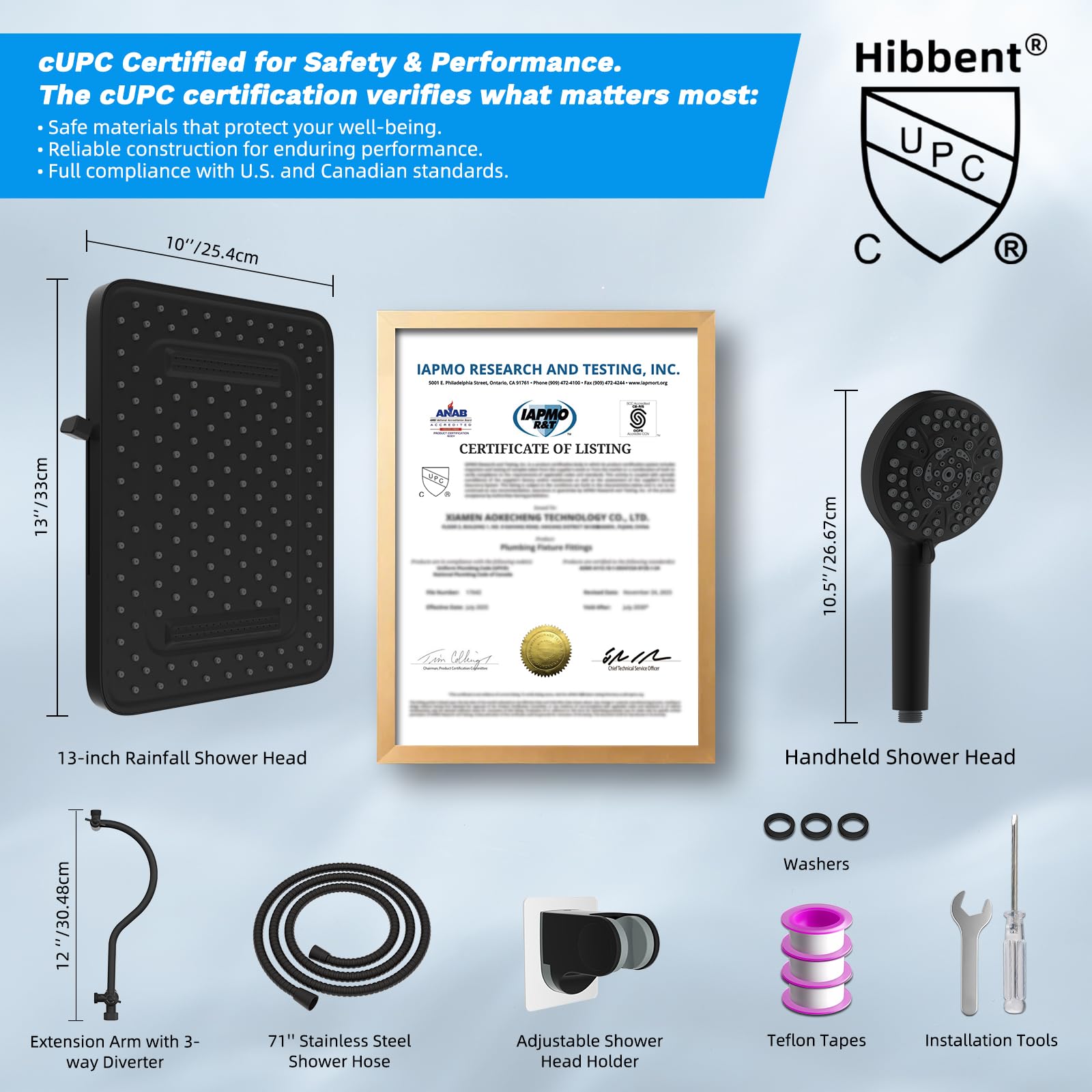Hibbent three-way diverter valve enables alone or dual-head use.