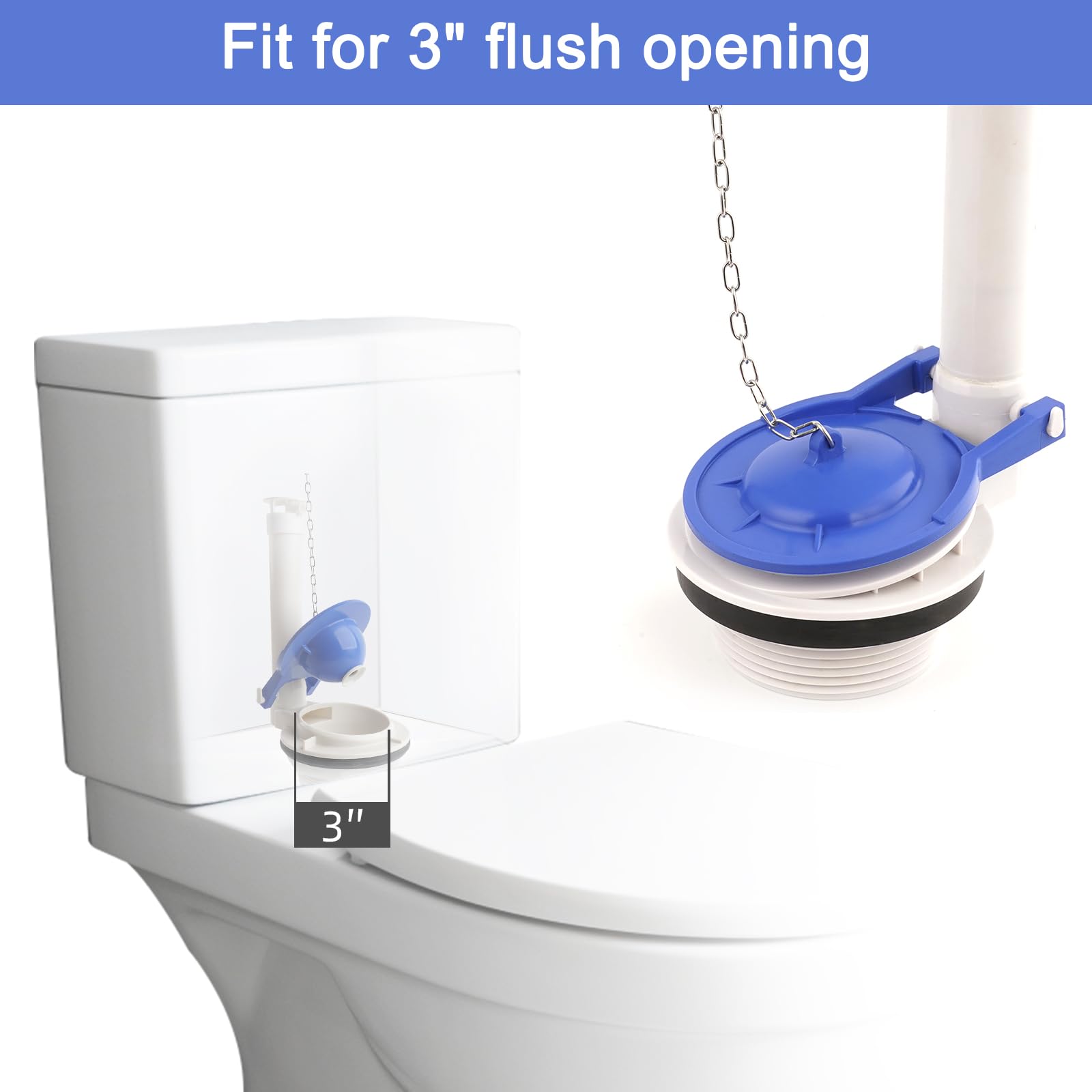 Hibbent THU140S-compatible flapper with stainless chain for reliable replacement.