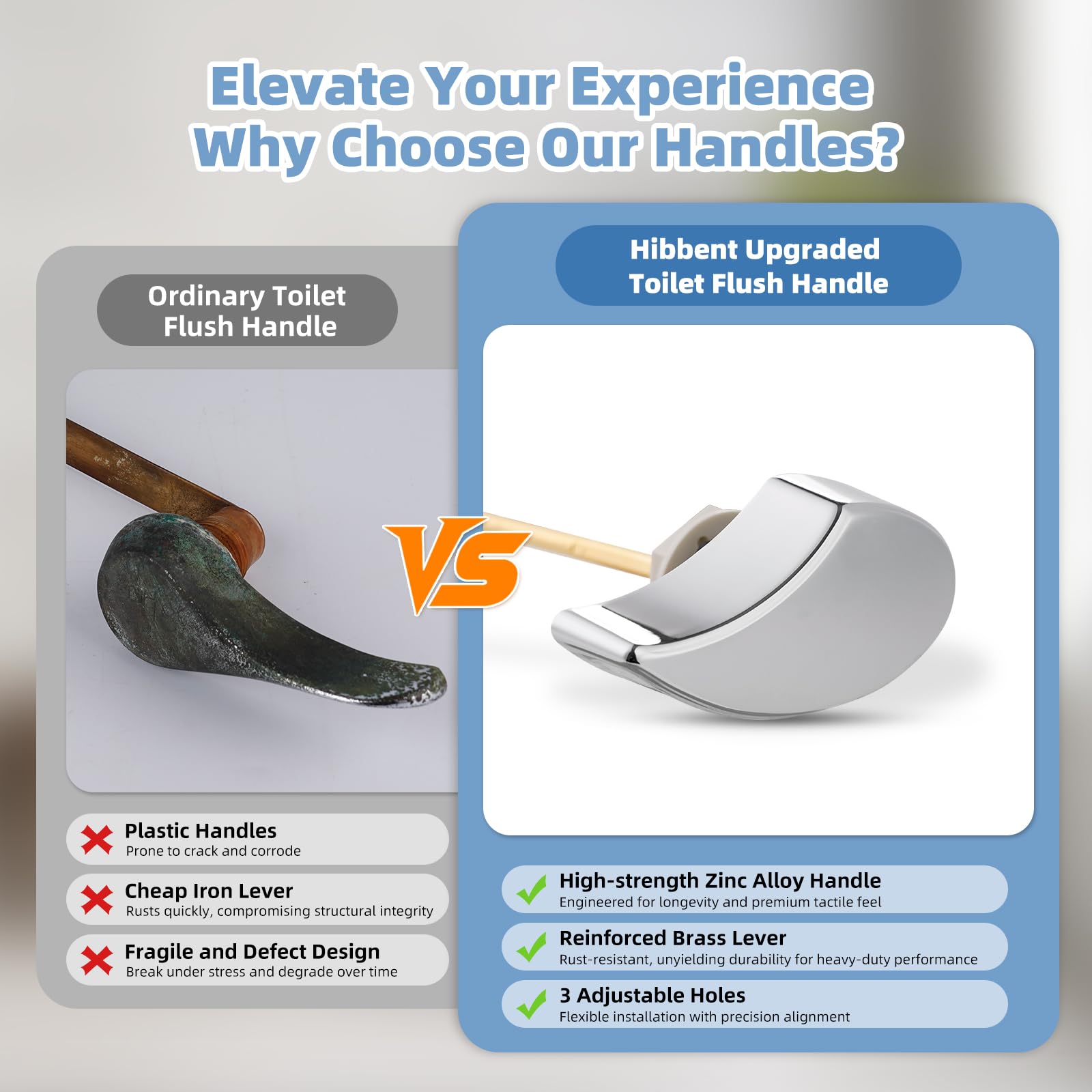Hibbent side-mount toilet handle with tool-free installation for quick upgrades