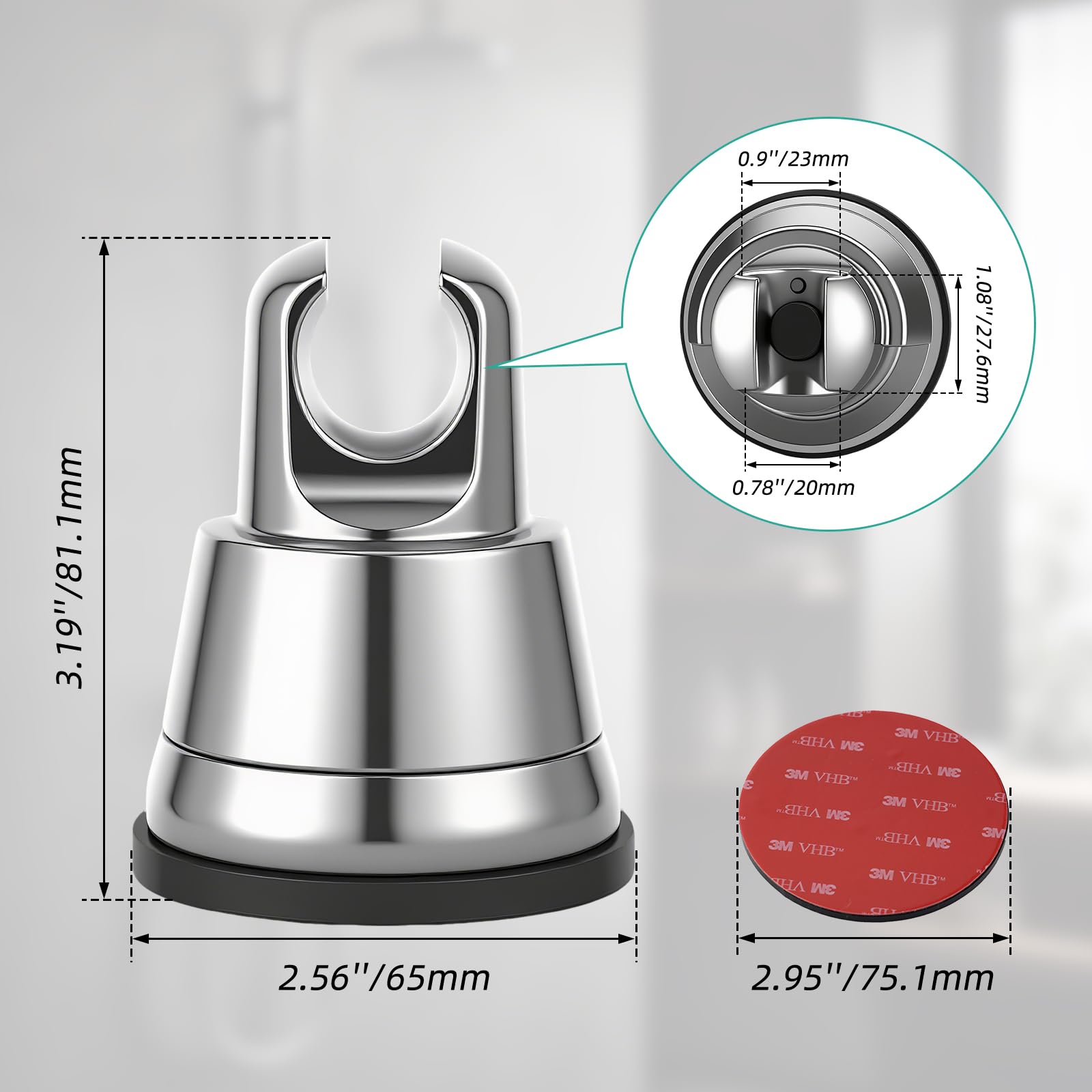 Hibbent two point five six inch suction cup forming a strong seal on smooth surface