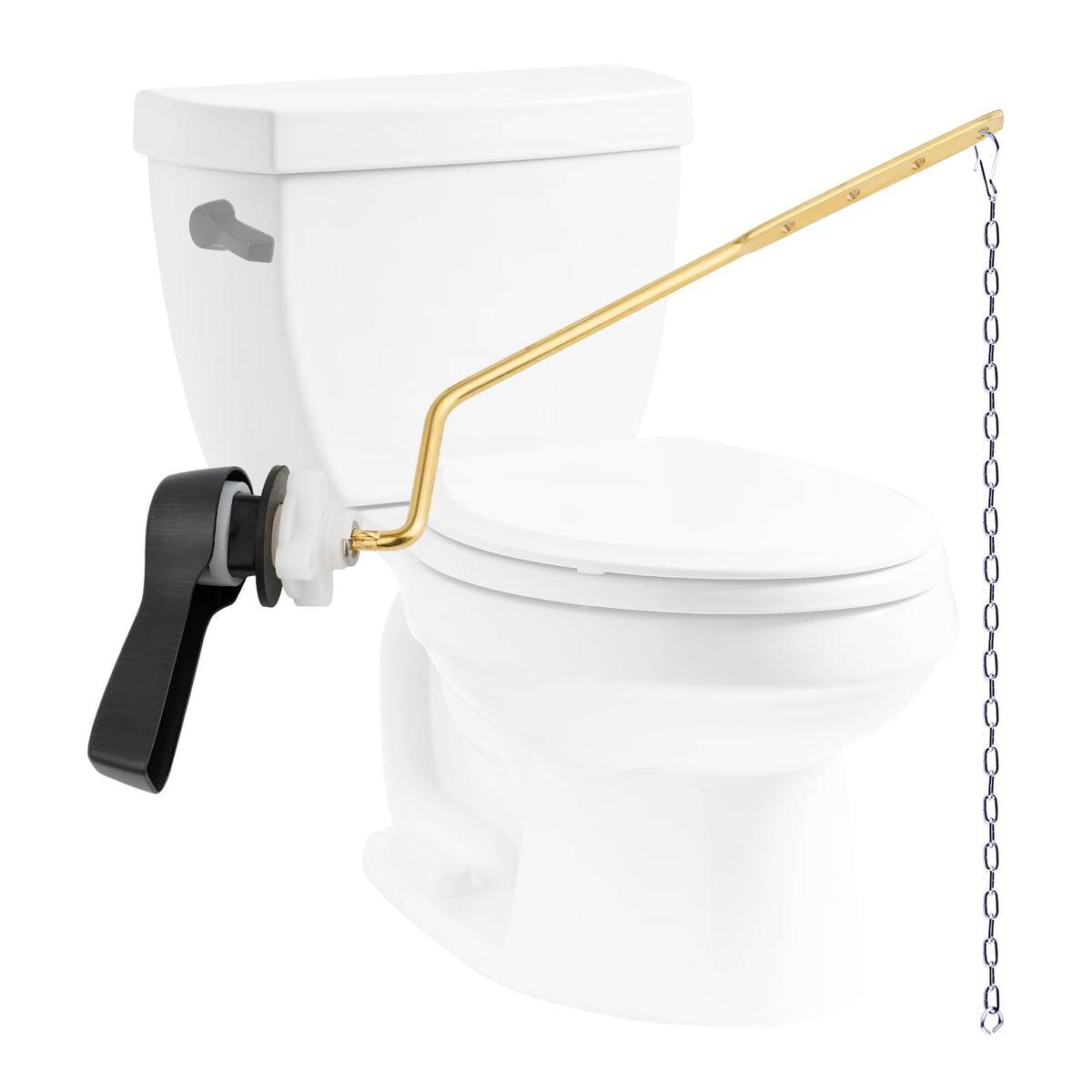 Hibbent universal brass toilet lever for angle-mount toilets with oil-bronze finish.