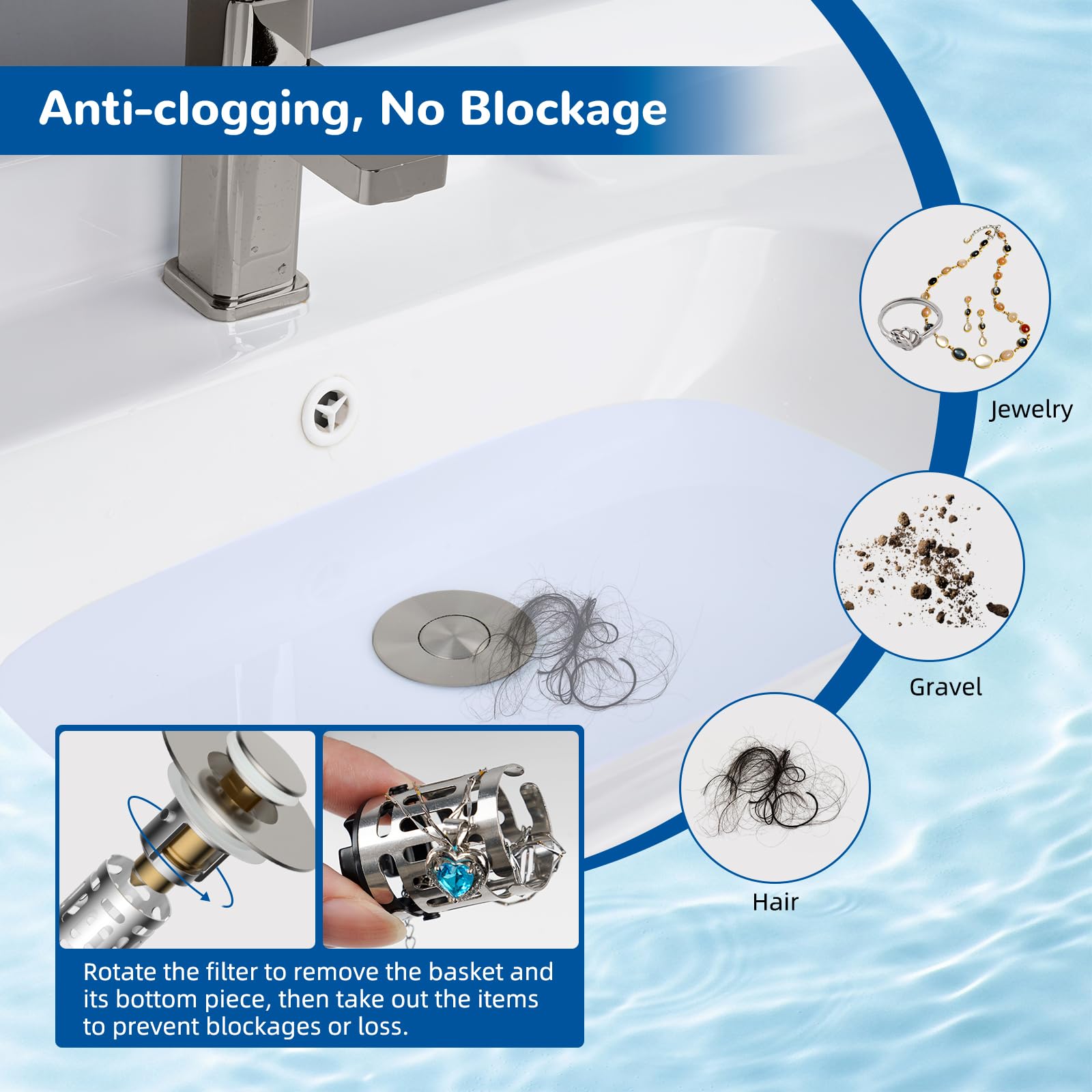 Hibbent universal fit for drains from 1.1 to 2.36 inches.