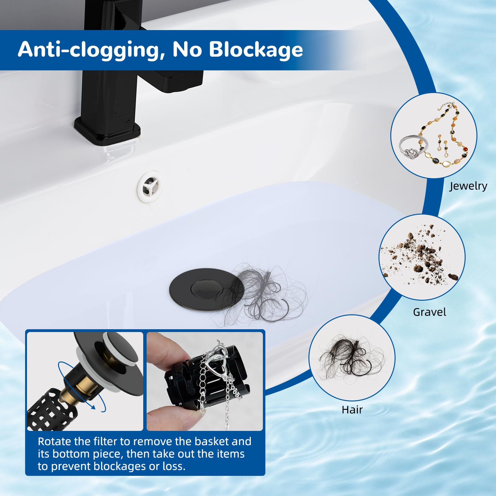 Hibbent universal pop-up stopper fits most sinks for fast, tool-free installation.