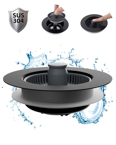 Hibbent upgraded 3-in-1 sink strainer close-up showing versatile drain capability for clutter-free pipes