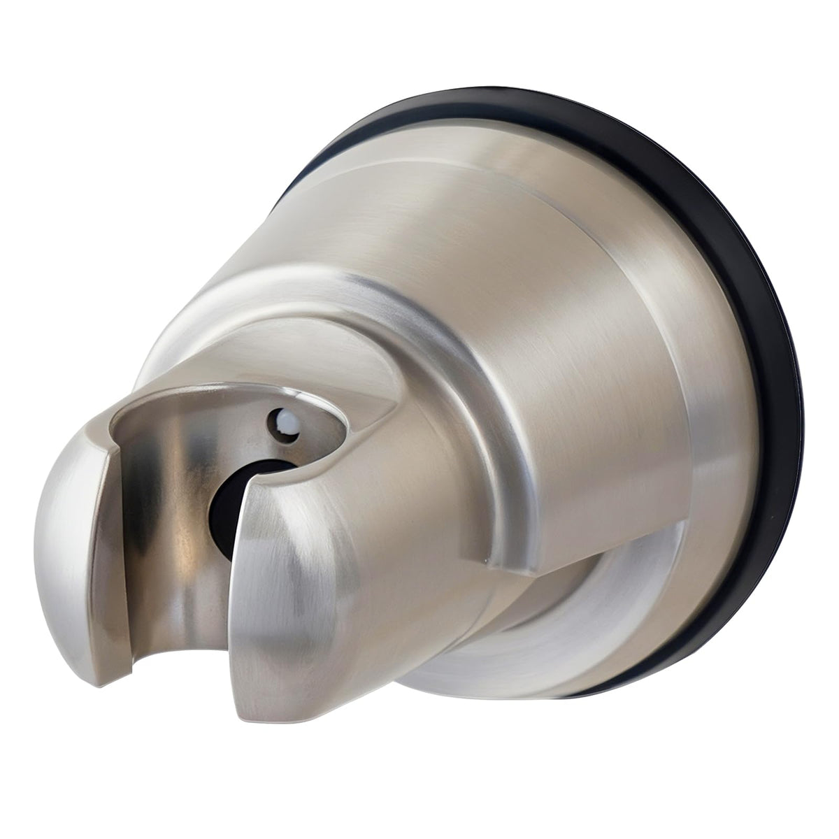 Hibbent vacuum shower head holder in brushed nickel with strong hold for tool-free mounting