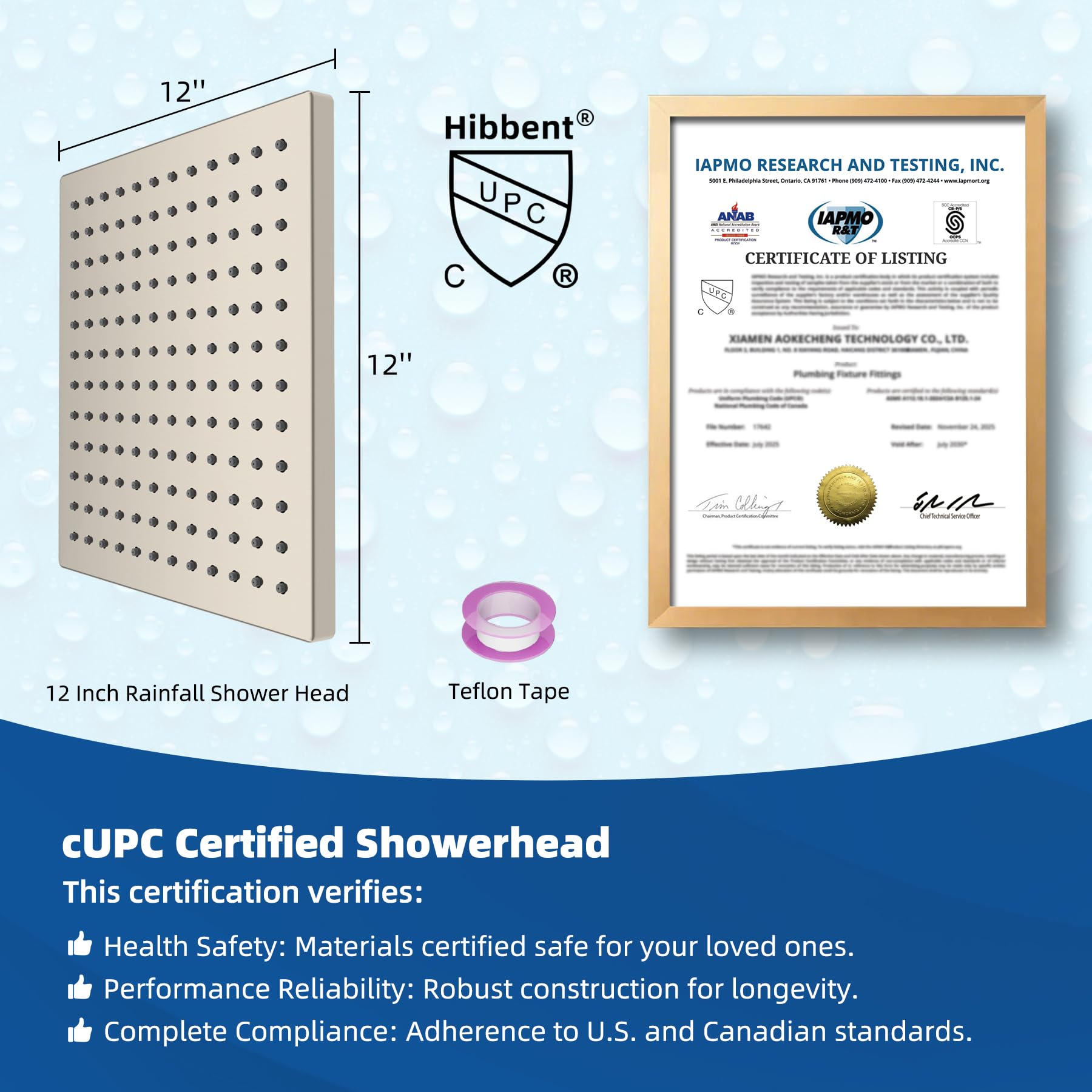 Hibbent shower head compatible with wall or ceiling arms for versatile installation