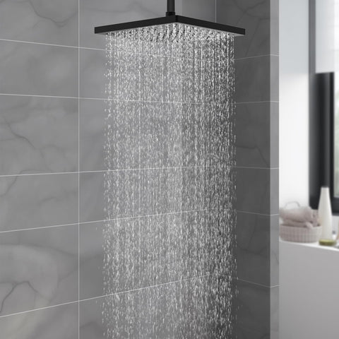 Hibbent rainfall shower head provides full-body coverage and comfort.