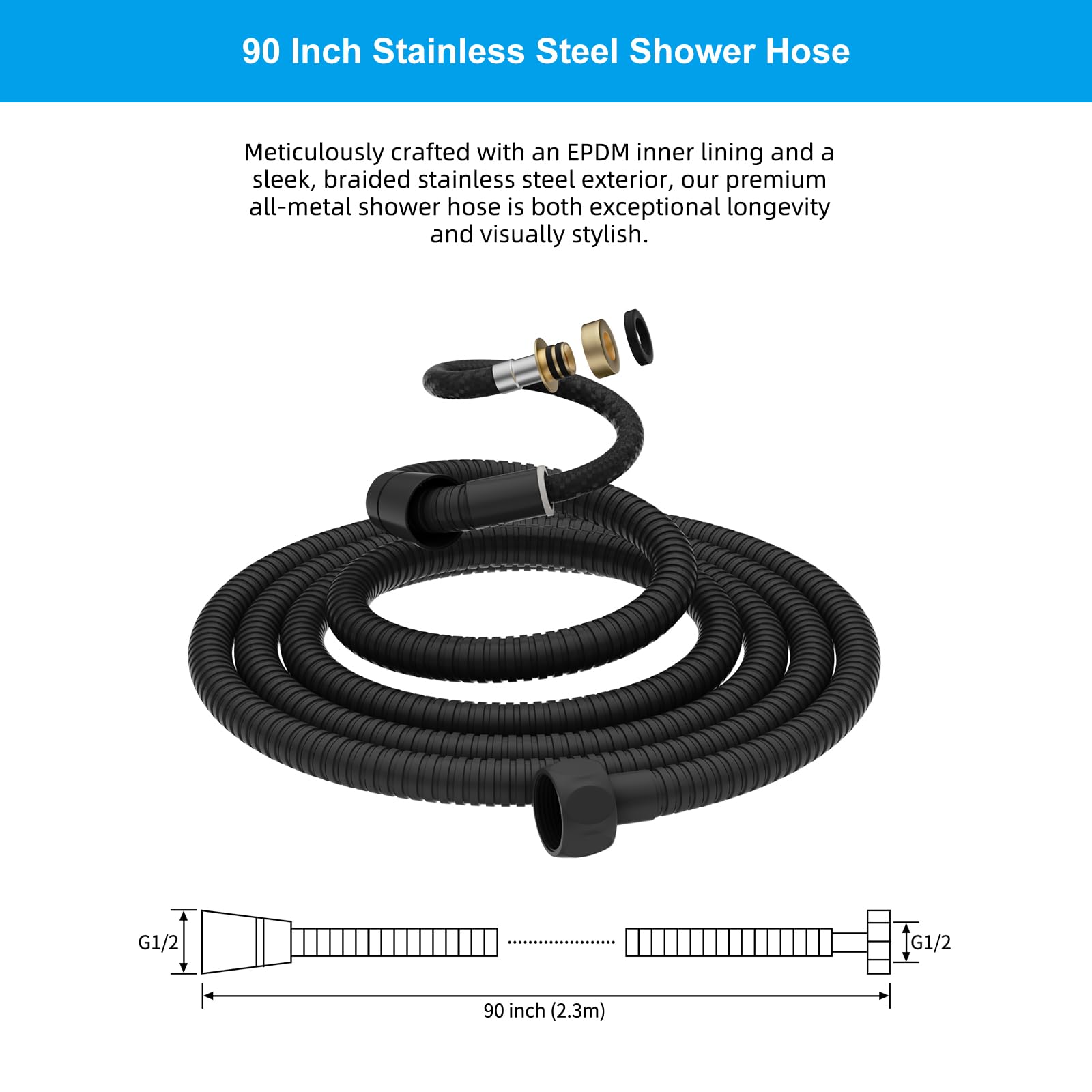 Hibbent waterproof washer seals leaks, reducing kinks and drips during showers.