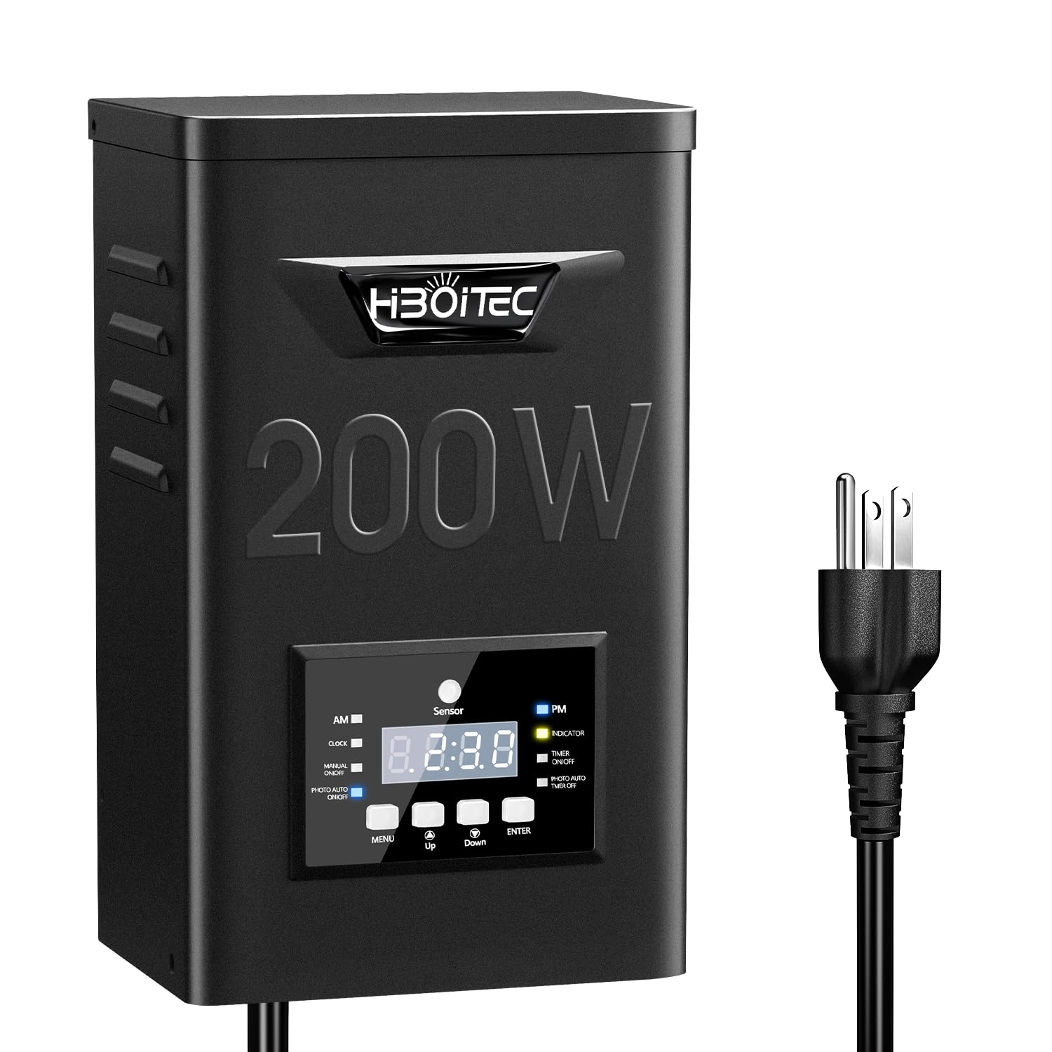 HIBOITEC 200W transformer front view for durable outdoor lighting power