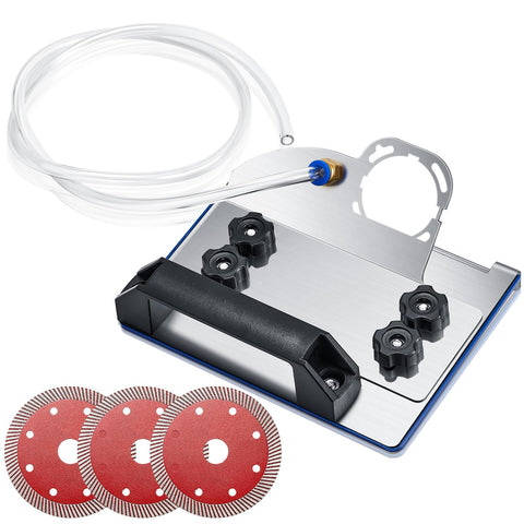 Hicarer angle grinder stand enabling precise 45-degree tile chamfer cuts