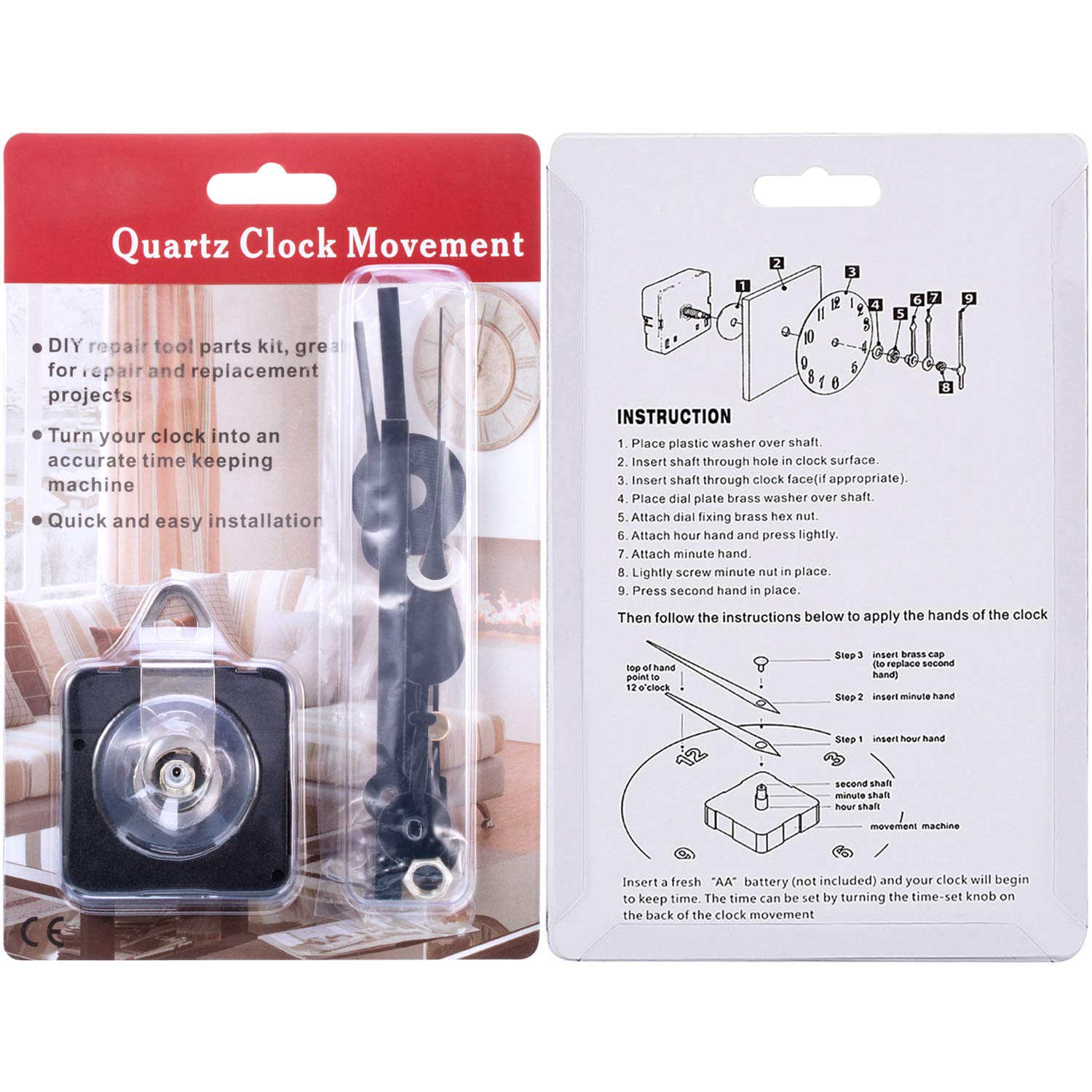 Hicarer clock parts kit with essential hands and movement for repairs.
