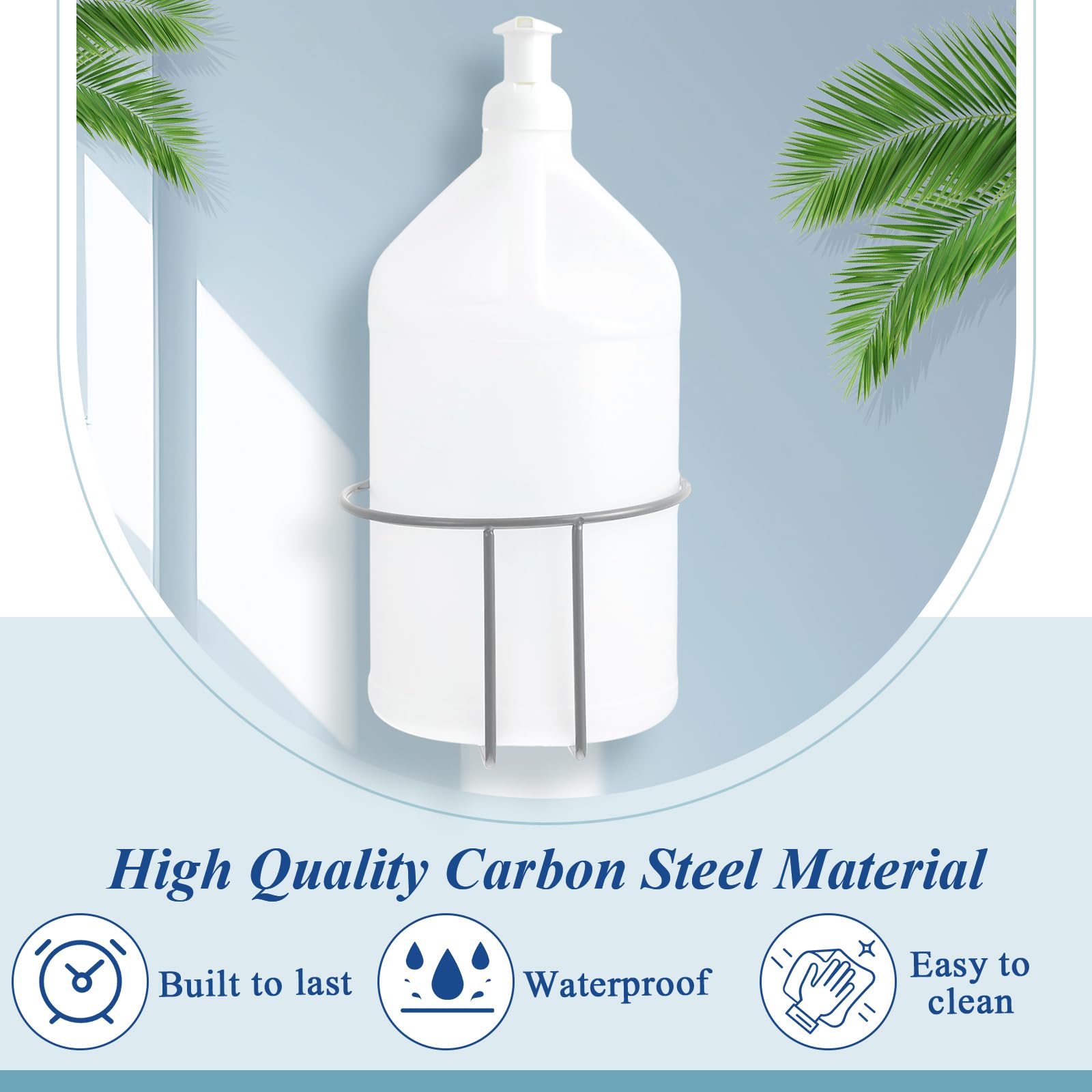 Hicarer heavy-duty steel gray rack for durable, space-saving jug storage.