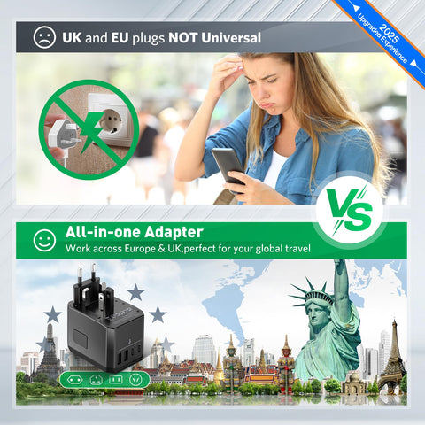 HICHOR universal travel adapter compact design ideal for packing and carry-on.