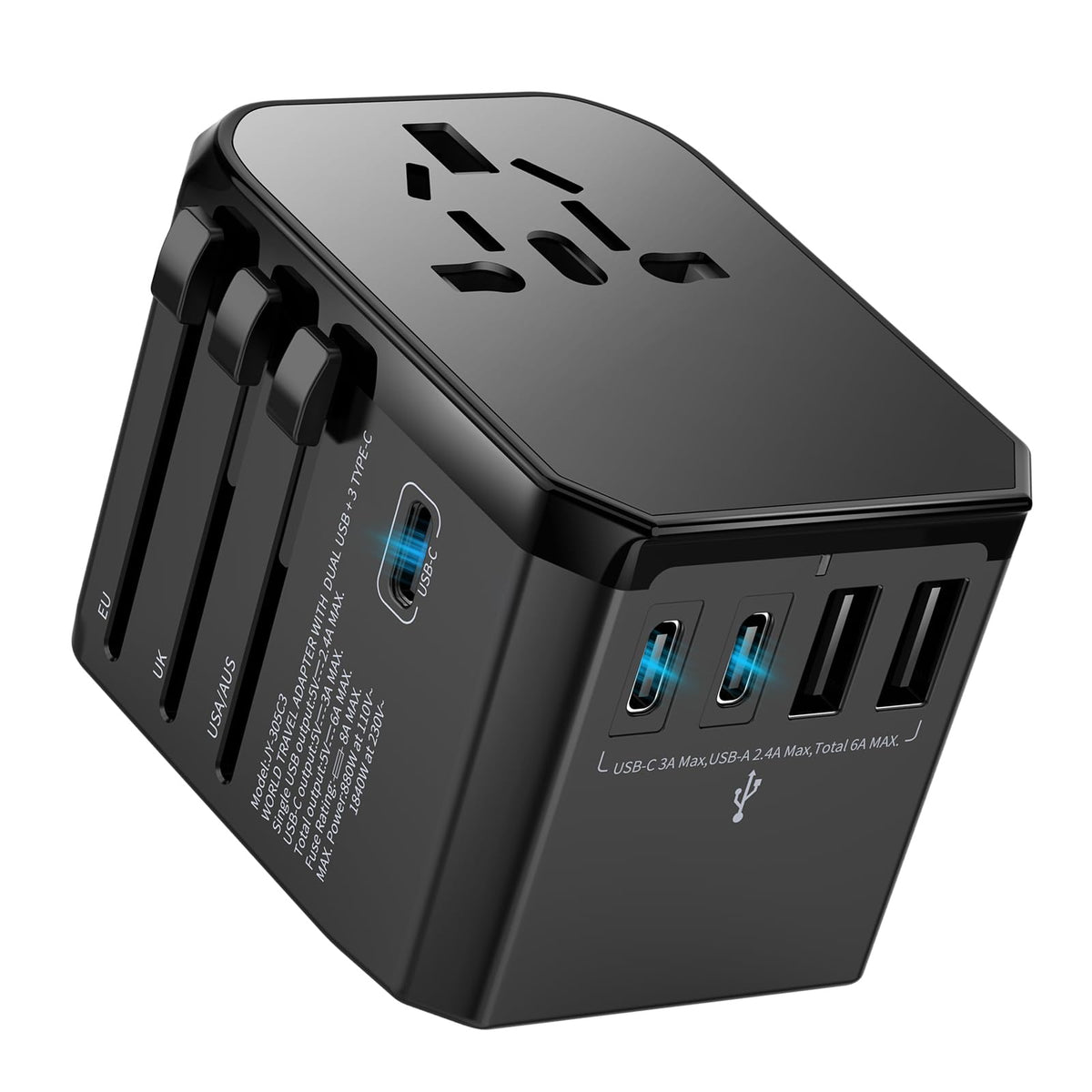 HICHOR universal travel adapter front view showing compact all-in-one hub.