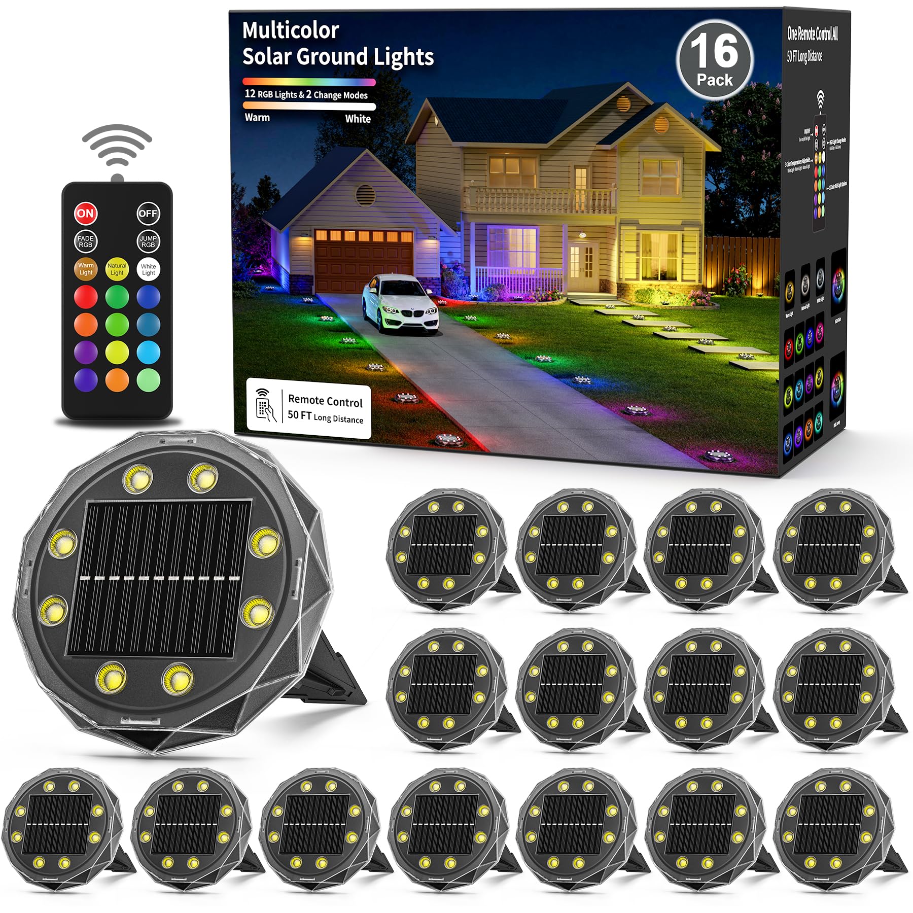 Hicotet solar ground light remote 50ft enables easy remote control for pathways.