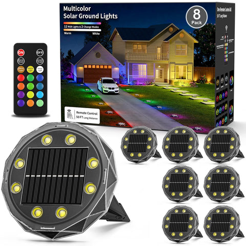 Hicotet solar ground light with remote control lighting a garden path at night