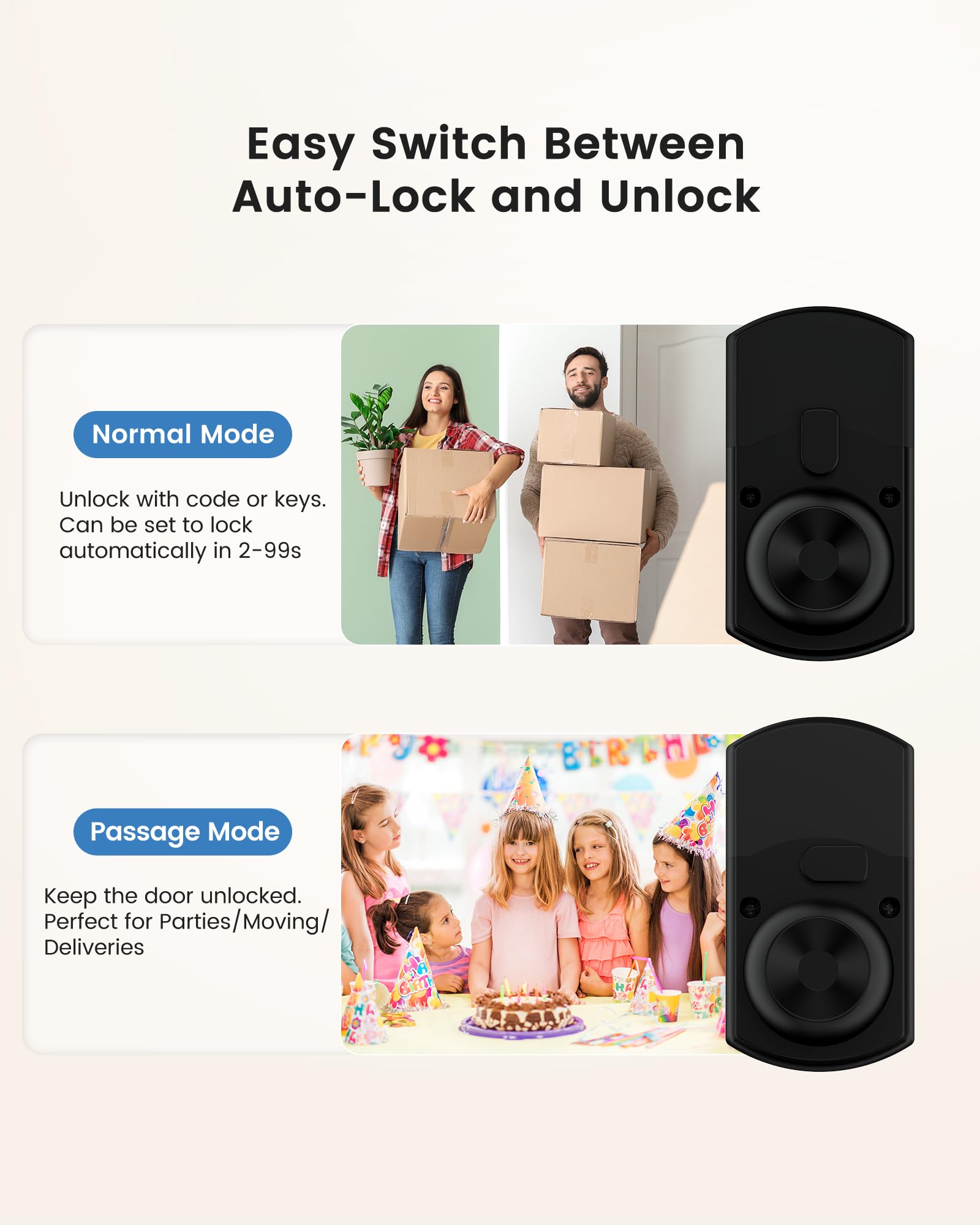 Hidalife digital lock installation guide image illustrating easy standard fit setup.