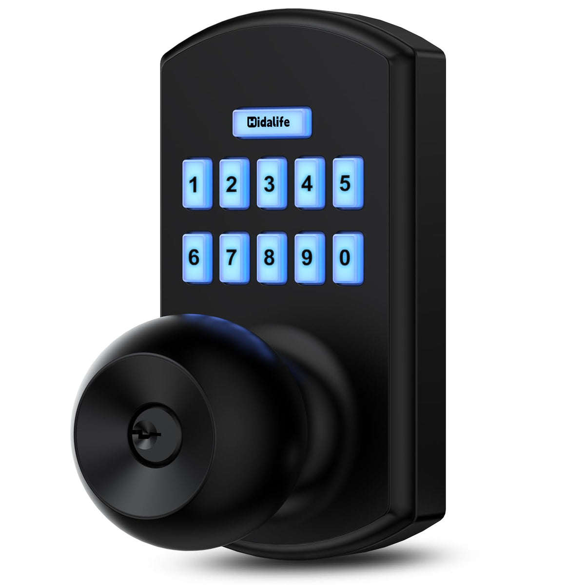 Hidalife keypad door lock on the front view, secure entry for busy homes.