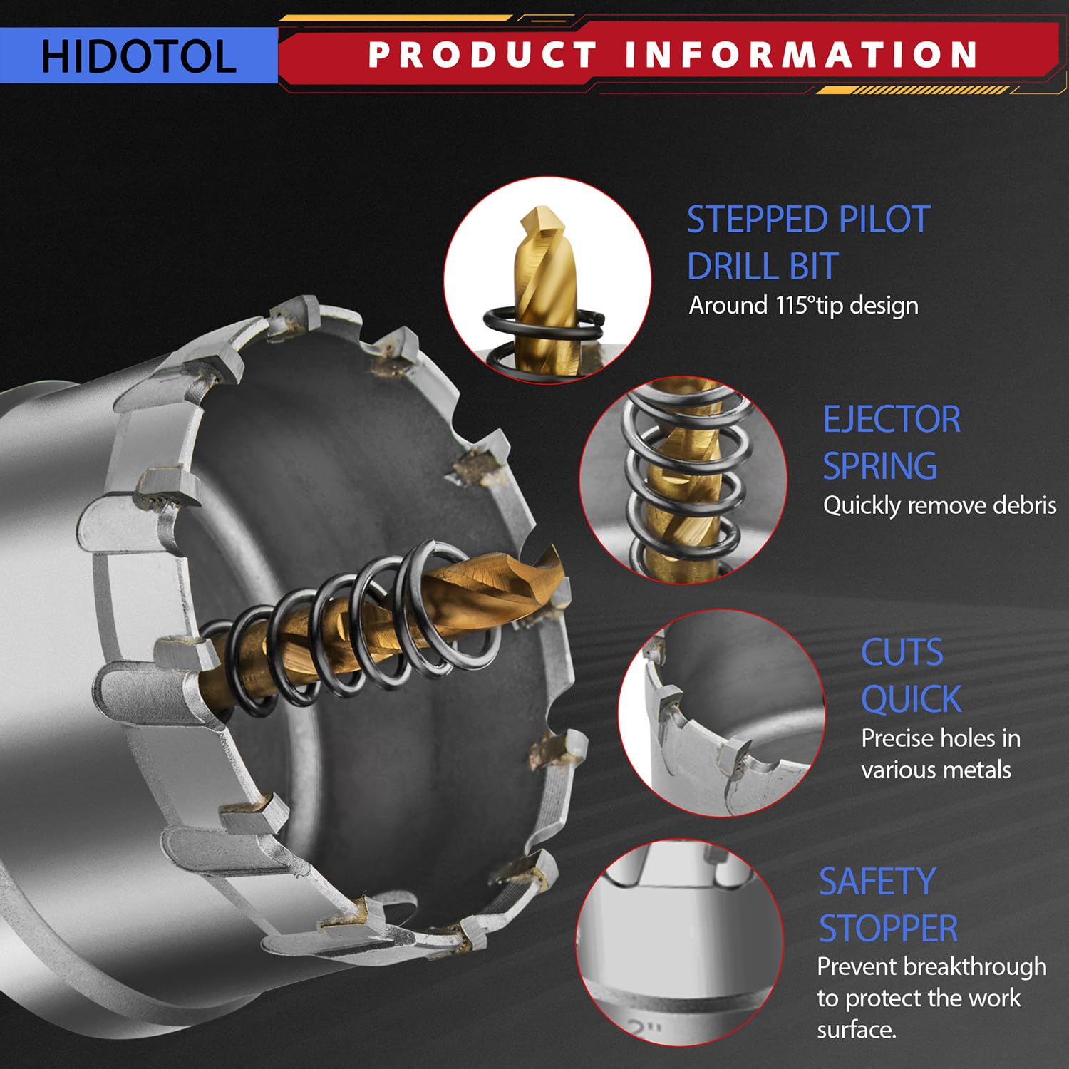 HIDOTOL hole saw kit middle blade—balanced cutting for long-lasting performance.