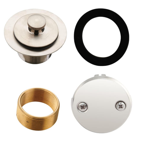 HIDROP brushed nickel tub drain lift in action enables easy stopper control