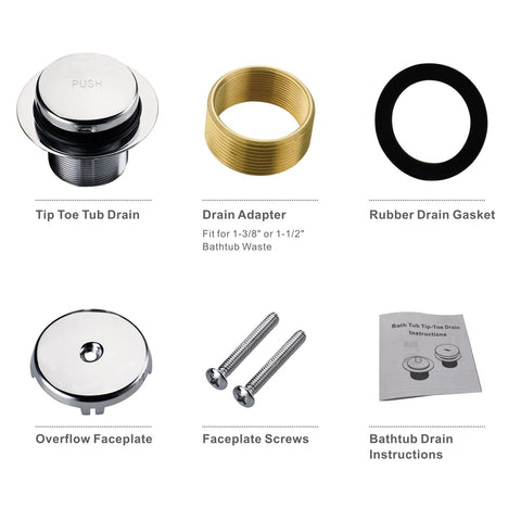 HIDROP chrome-plated finish on drain kit with included hardware