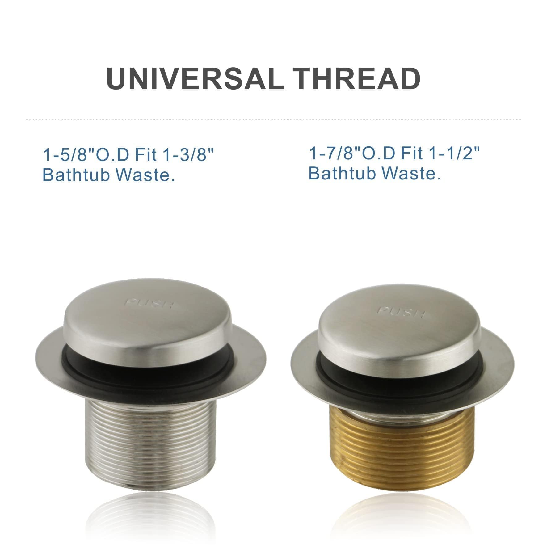 HIDROP complete-brushed-nickel tub drain kit, ready for immediate replacement