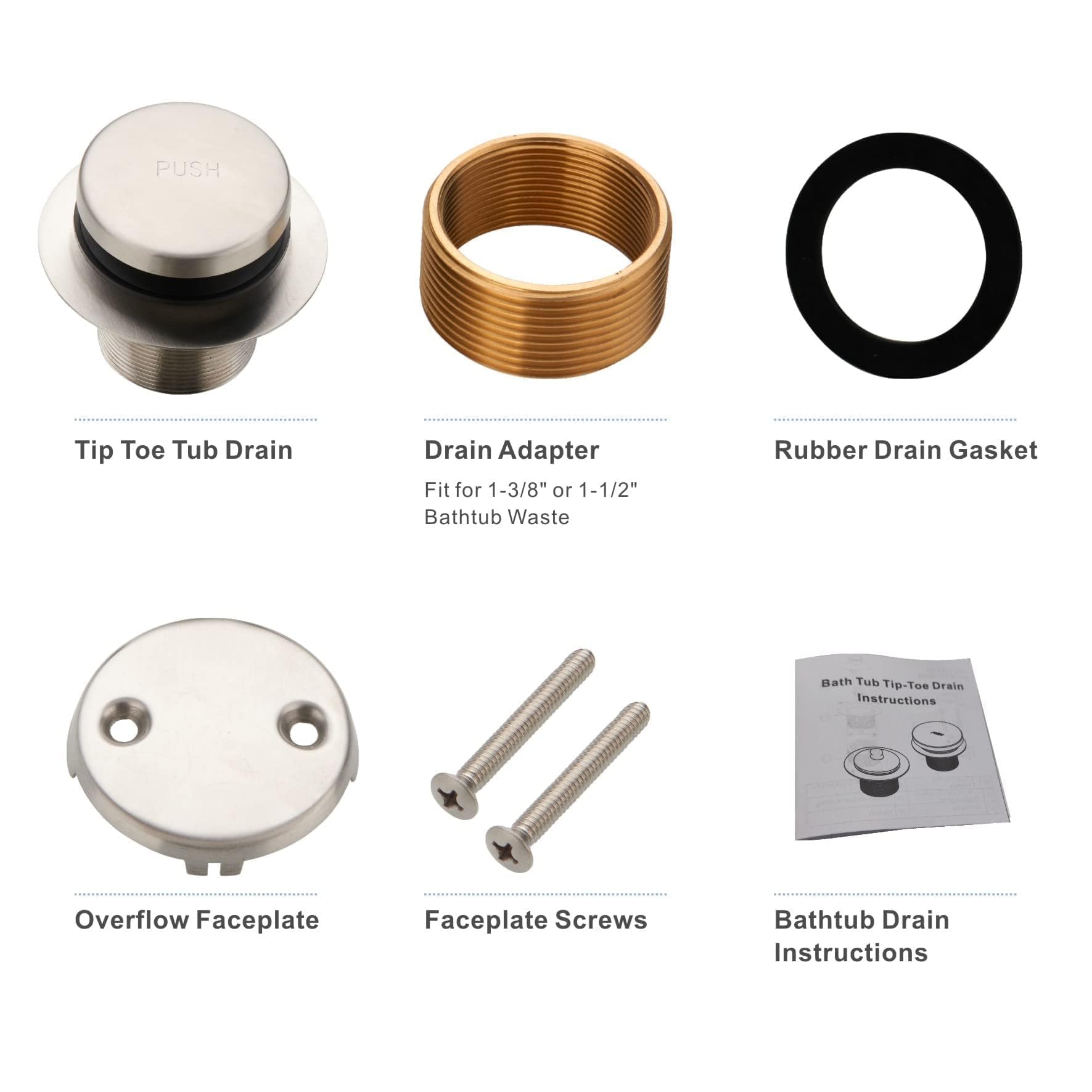 HIDROP push-to-open tub drain for smooth, one-handed operation