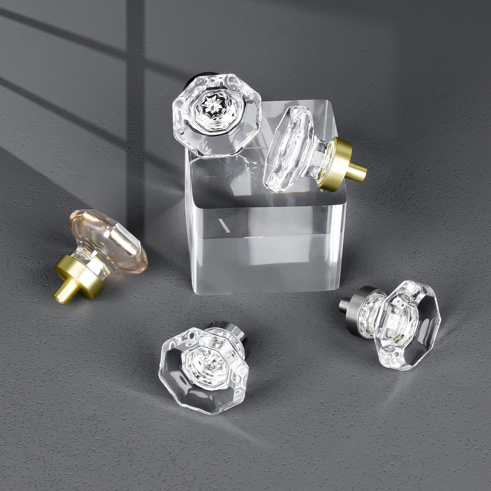 HIEMEY brushed nickel glass knobs for kitchen cabinets and dressers