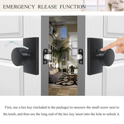 Installation steps for HIEMEY matte black door knob with common tools.