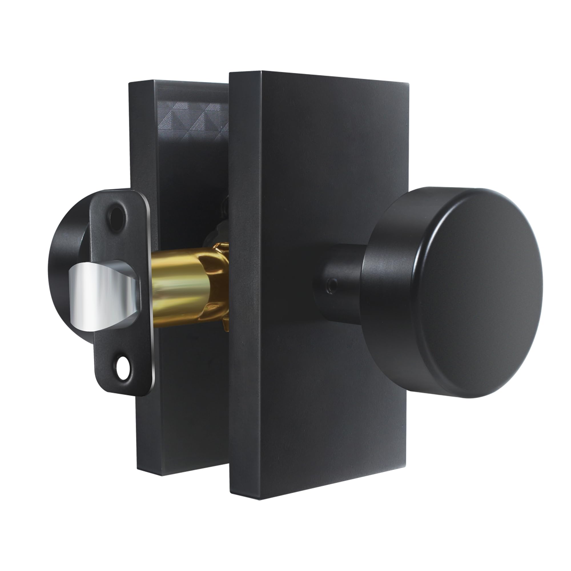 Hiemey matte black knob adjustable backset close-up demonstrates versatile fit for 60mm and 70mm doors.