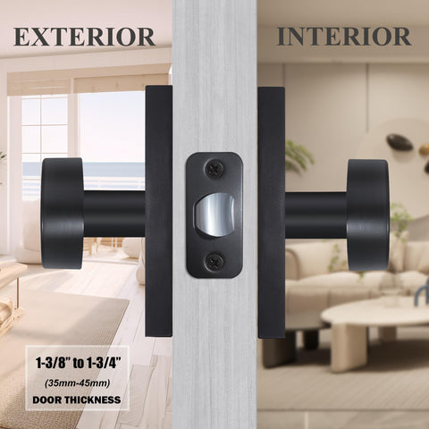 Hiemey matte black knob on edge close-up indicates suitability for hall and closet doors.