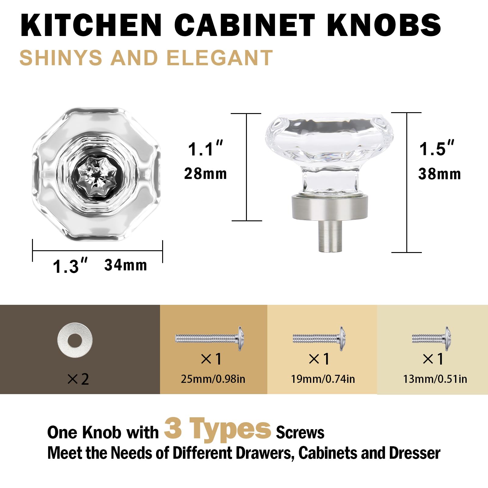 HIEMEY octagon crystal knobs add a shiny focal point to furniture