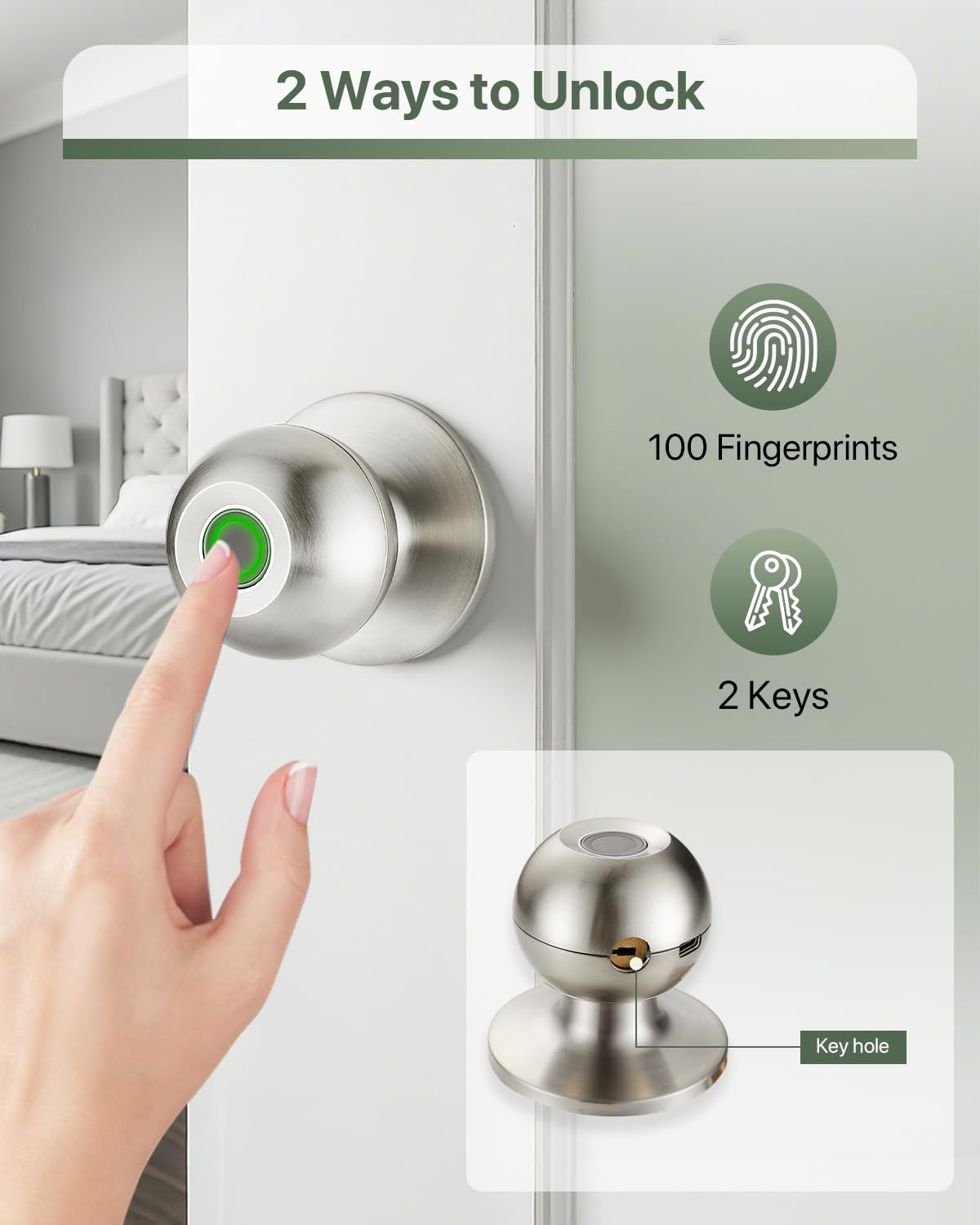 Hiencetec fingerprint door knob interior view highlighting smooth operation.