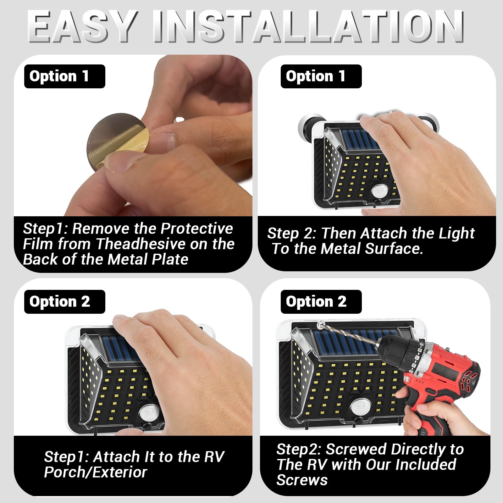 Hifor solar powered lights for patios, gardens, campers and RV sites.
