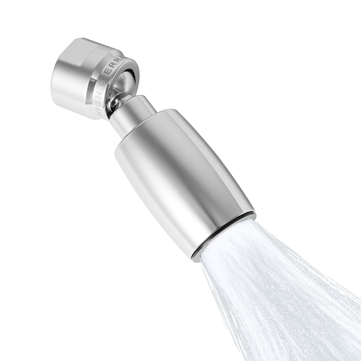 HIGH SIERRA SHOWERHEADS Classic solid metal chrome nozzle close-up showing durability