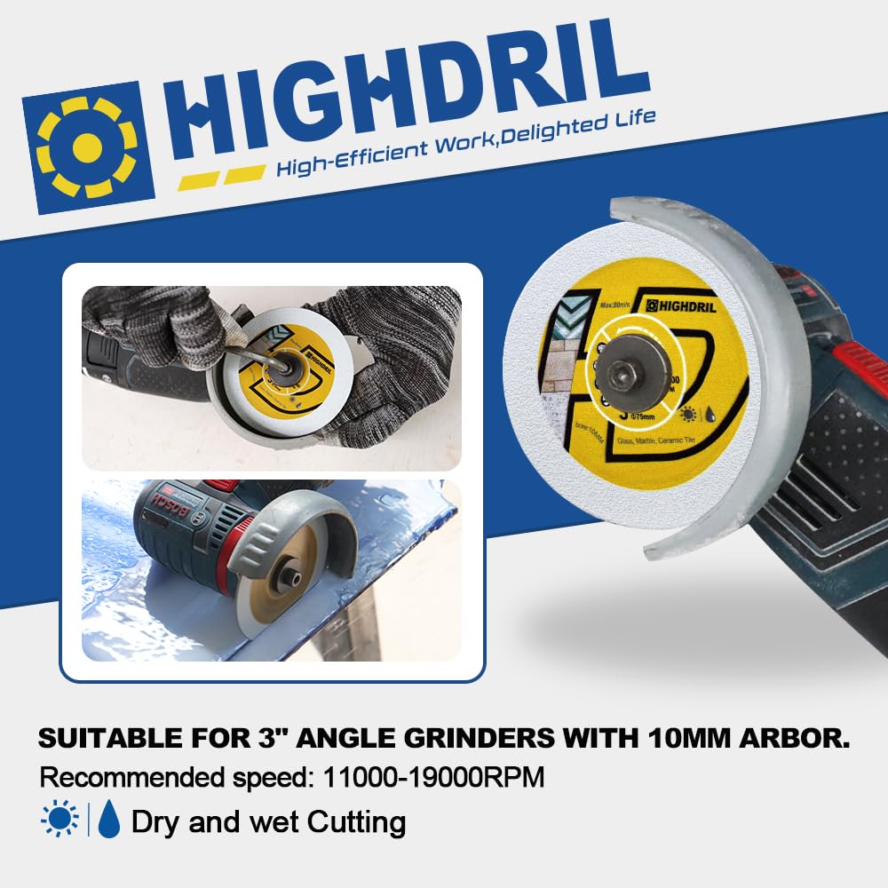 HIGHDRIL angle grinder setup shows quick, clean blade changes