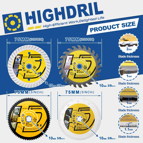 HIGHDRIL 3-inch TCT wood blade slicing soft and hardwoods efficiently