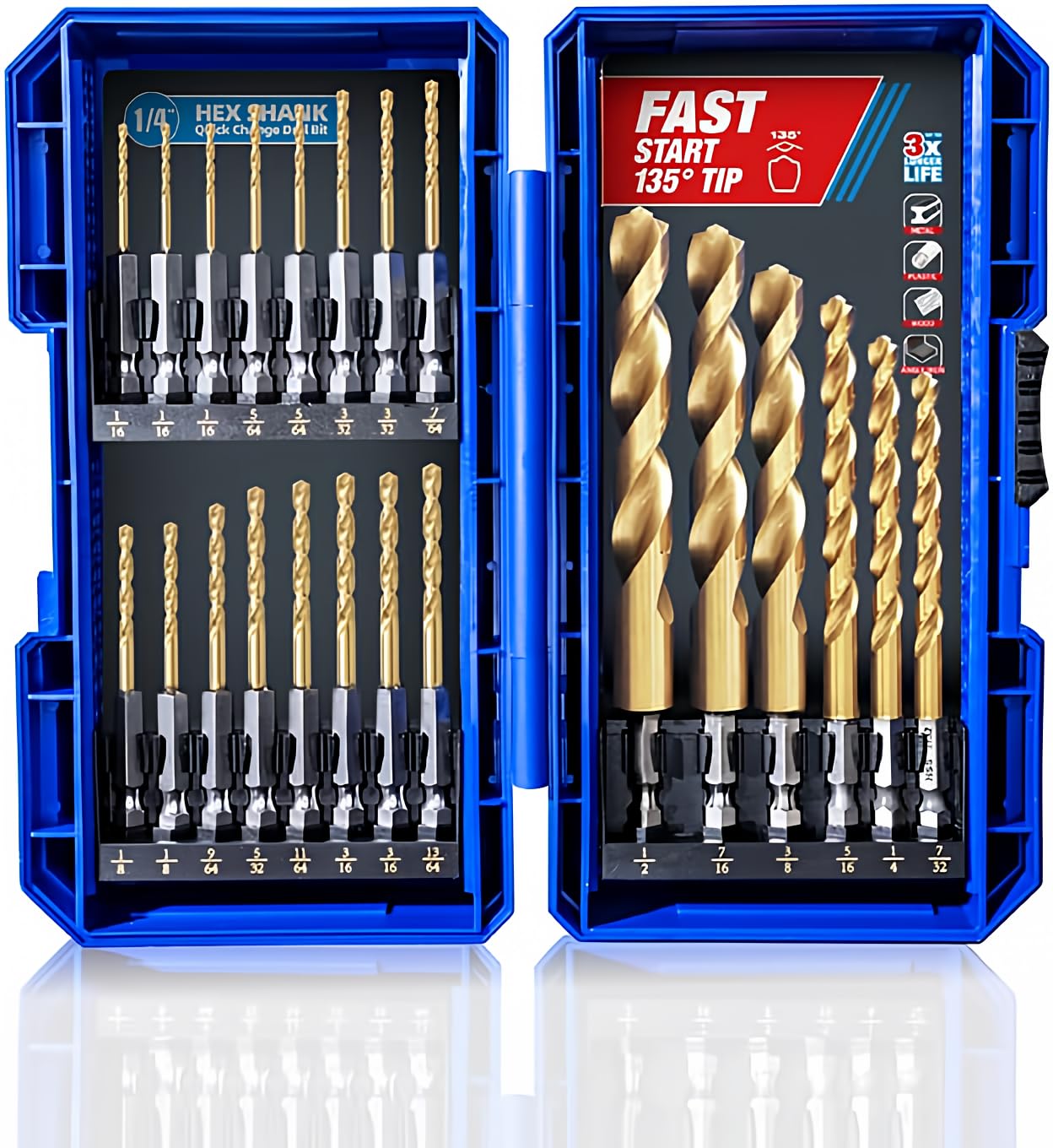 Highfire 22-piece hex shank drill bit set ready for quick-change impact drivers.