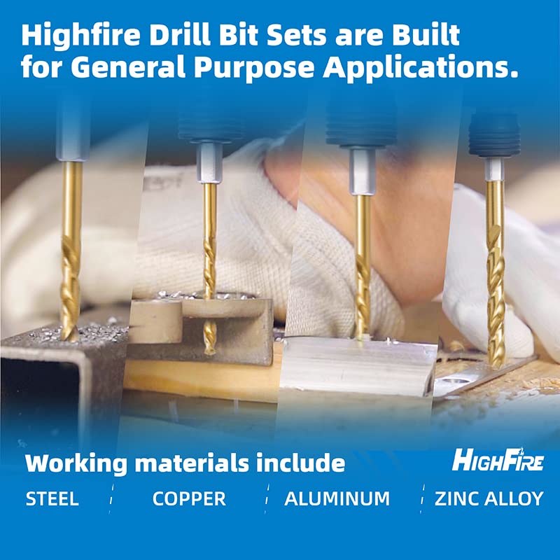 Highfire titanium-coated drill bits stay cooler and last longer.