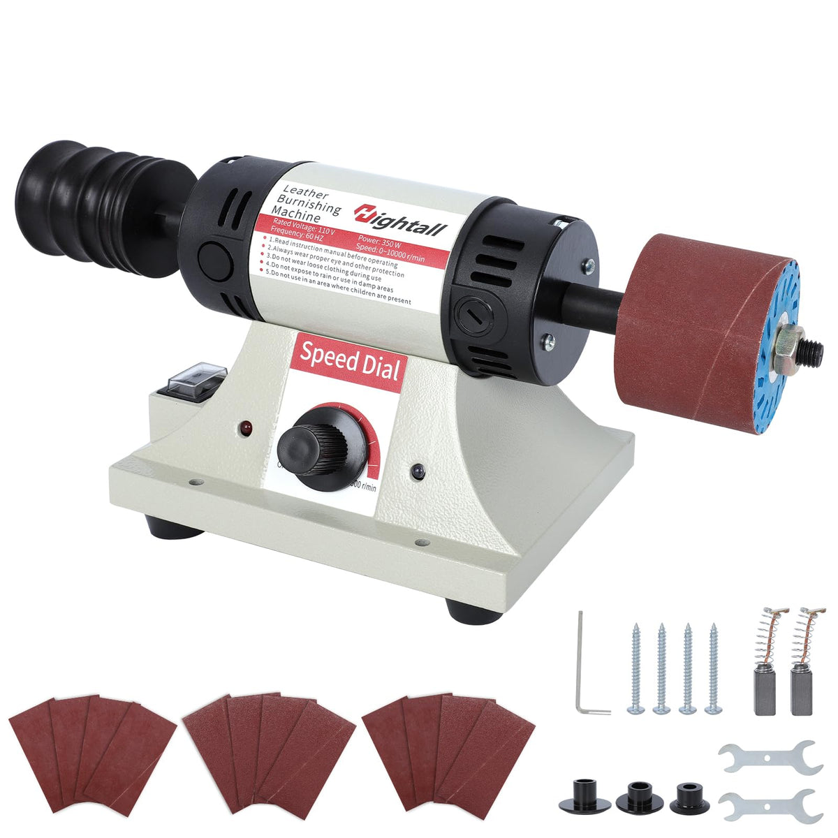 Hightall leather burnishing machine front view for precise edge finishing