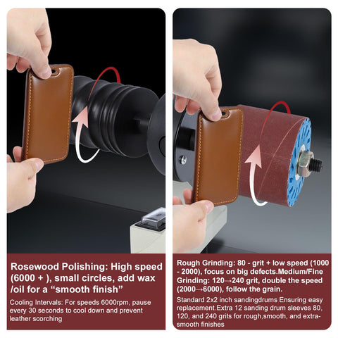 Hightall mahogany polishing wheel delivers smooth, professional leather shine