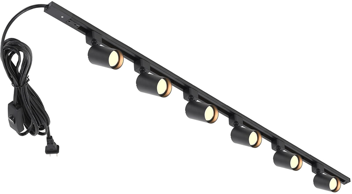 Hiiglxii plug-in track lighting with six heads for versatile ceiling illumination.