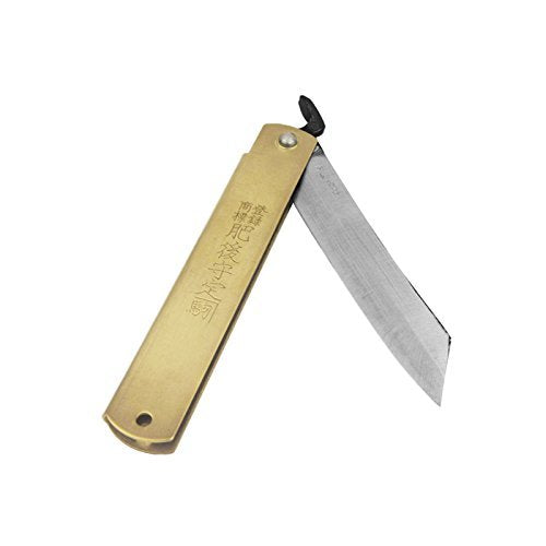 Higonokami folding knife with Blue Paper Steel highlighting durability and compact carry.