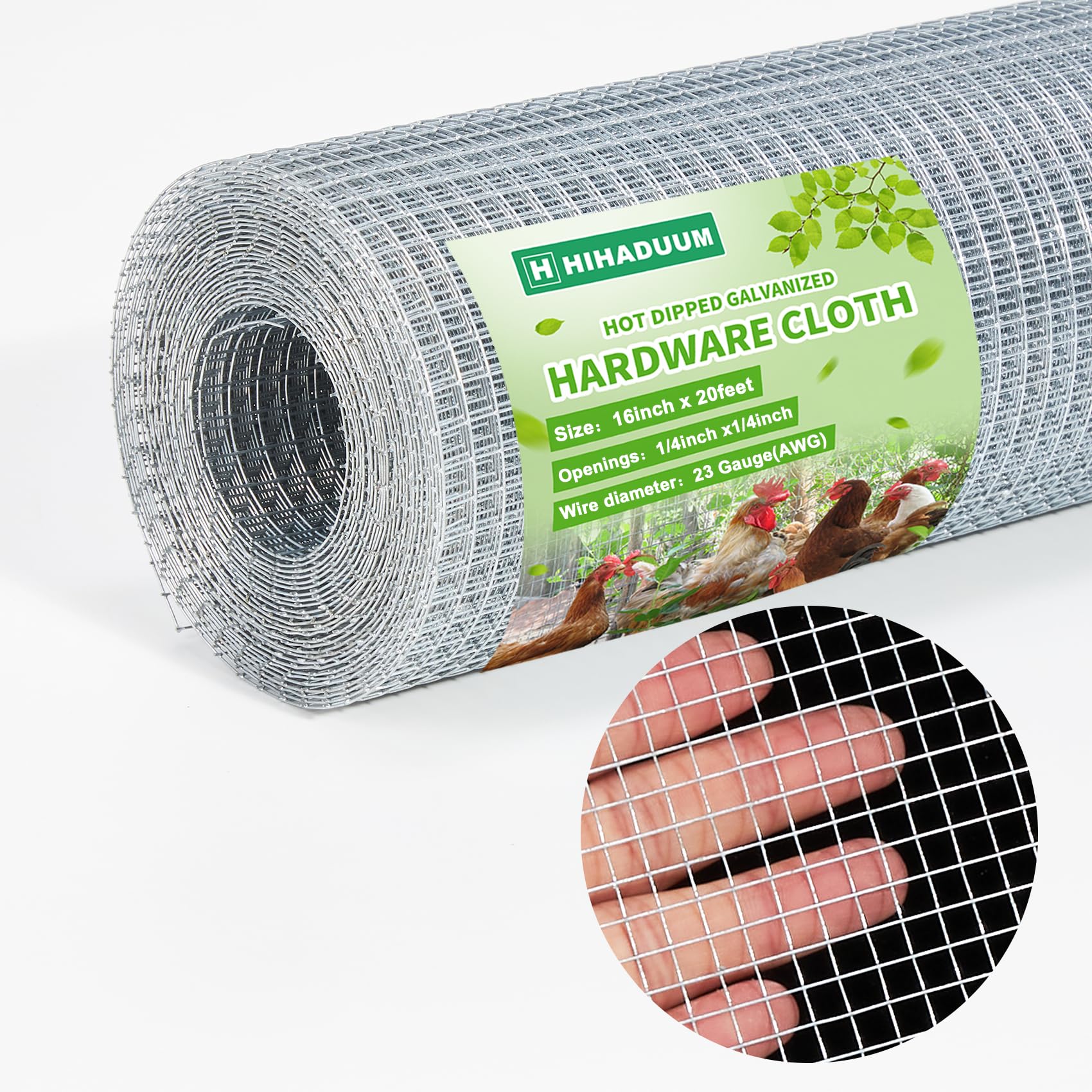 HIHADUUM hardware cloth full roll shows 16 in by 20 ft layout for versatile fencing