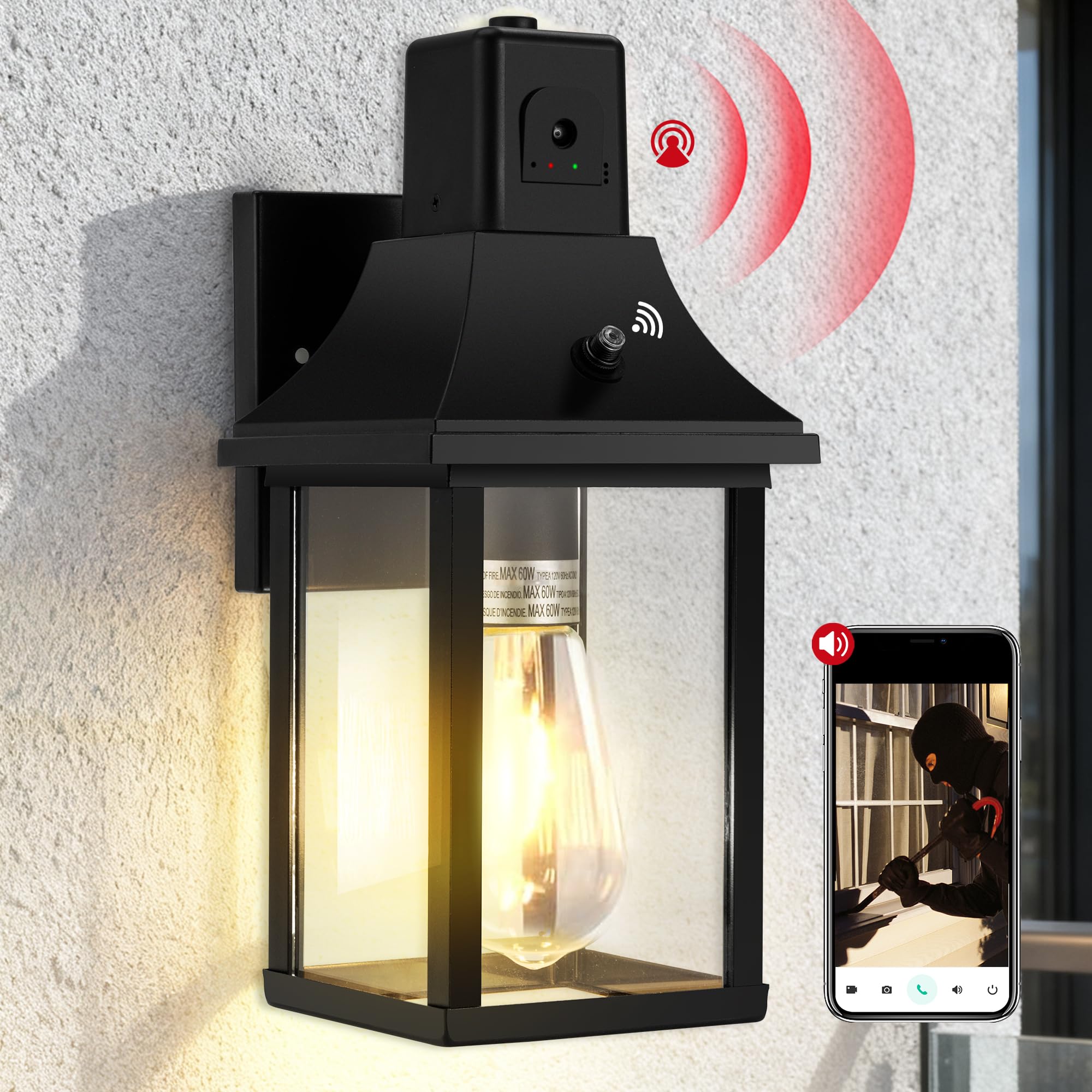 HIHUOS porch light with camera front view improves entryway security and visibility